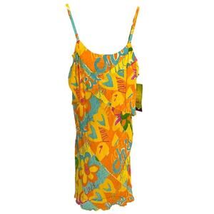 Jams World Dress Women XL Chic Sundress Orange Blue Pink Yellow Ruffle Rayon NWT